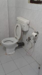 a bathroom with a toilet and a shower in it at Lampokhari Village Resort - Aritar in Aritar