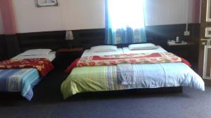 two beds sitting next to each other in a bedroom at Lampokhari Village Resort - Aritar in Aritar