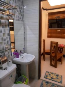 uma casa de banho com um lavatório e um WC em Aquilah Homestay em Coron