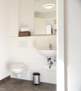 een badkamer met een toilet en een wastafel bij Adapt Apartments Giessen in Gießen