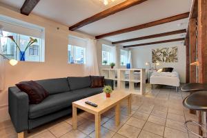 a living room with a couch and a table at Alfred's Apartments in Reykjavík