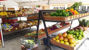 a display of fruits and vegetables in a market at Casa Marino Rivera Maya in Puerto Aventuras