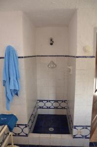 a bathroom with a shower with a blue towel at Ammiraglio - Villa Ziri in Giglio Porto