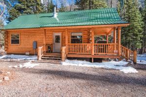 Cabaña de madera grande con techo verde en Moose, en South Fork