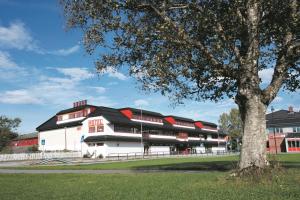 a large white building with a tree in front of it at Thon Partner Hotel Baronen in Ålesund