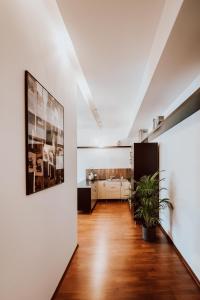 a living room with a potted plant on the floor at Apartament ST2 in Cieszyn