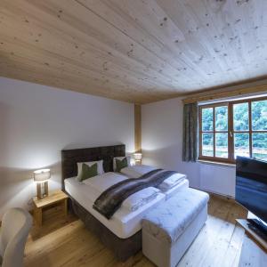 a bedroom with a bed and a tv in a room at Zeidelhof in Lilienfeld