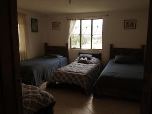 a room with two beds and a window at Hostal Casa Lantana in Suesca