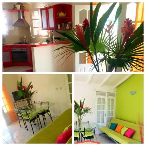 two pictures of a kitchen and a living room at Villa Marine in Sainte-Anne