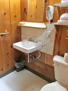 a bathroom with a sink and a toilet at Park Motel and Cabins in Florence