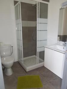 un bagno con doccia, WC e lavandino di Le Clos des Arbousiers a Linguizzetta Altre 71 foto