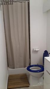 e bagno con servizi igienici e tenda per la doccia. di Studio 4 personnes a La Mongie