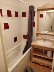 un bagno con vasca, lavandino e specchio di Appartement 4/6 personnes Puy Saint Vincent a Puy-Saint-Vincent