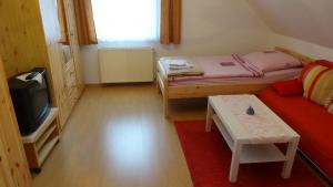 Habitación pequeña con cama y TV. en Charmantes Apartment in Mittelfeld en Hannover