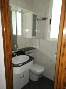 ログローニョにあるPiso para grupos en Logroñoのバスルーム(洗面台、トイレ、鏡付)