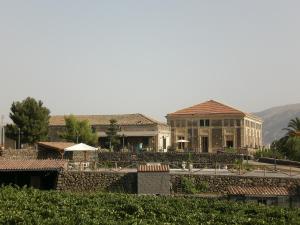 a large building with mountains in the background at Etna Wine Azienda Agrituristica in Passopisciaro