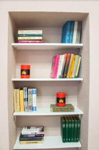 a book shelf filled with lots of books at hostel Koleso in Odesa
