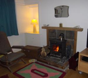 モファットにあるAldersyde Holiday Homeのリビングルーム(暖炉、椅子付)