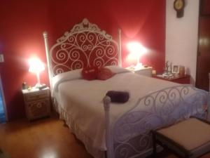 a bedroom with a large white bed with two lamps at Mi Lugar en el Mundo in Buenos Aires