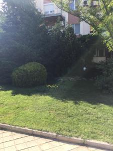 a yard with green grass and a building at Studio Danaya 2 in Varna City