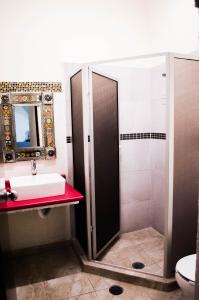 y baño con lavabo y ducha con lavamanos. en HOM Centro histórico en Ciudad de México