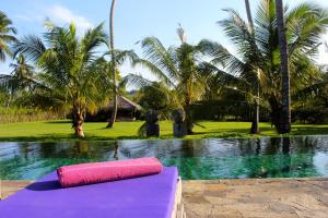 una piscina con un asciugamano rosa seduta accanto ad essa di Villa Don Hendrick (Adult Only) a Tangalle