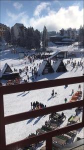 a group of people in the snow on a ski slope at Apartmani Astoria 1 in Jahorina