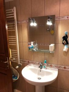 a bathroom with a sink and a mirror at STILL Apartament Sinaia in Sinaia