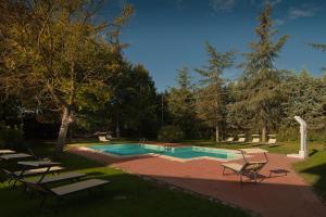 a swimming pool with a group of chairs around it at Podere Violino in Sansepolcro