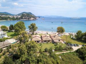 an aerial view of a beach and a house at El Mar House Parga in Parga