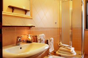 a bathroom with a sink and a shower at Agriturismo Bocci in Castiglione della Pescaia