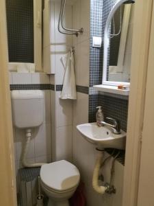 un piccolo bagno con servizi igienici e lavandino di Apartment in the Heart of Belgrade a Belgrado