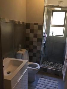 a bathroom with a sink and a toilet and a shower at 20A Castleton in Plettenberg Bay
