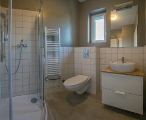 uma casa de banho com um WC, um lavatório e um chuveiro em Villa Gambera em Pirovac