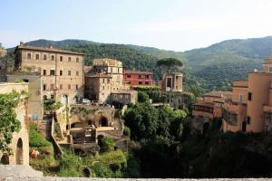 a group of buildings on a hill with mountains in the background at La Casa di Nonna in Tivoli