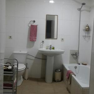 HinojaresにあるCasa De Juanita Vivienda Ruralのバスルーム(洗面台、トイレ、バスタブ付)