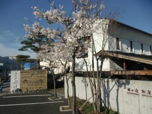 a tree with white flowers in front of a building at Kuranoyado Matsuya in Fujikawaguchiko