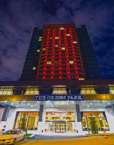 a building with red lights on top of it at The Green Park Ankara in Ankara