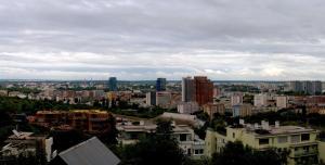 a view of a city with tall buildings at Pension Zlata Noha in Bratislava +37 photos