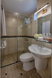 a bathroom with a toilet and a shower and a sink at Little Saigon Boutique Hotel in Ho Chi Minh City