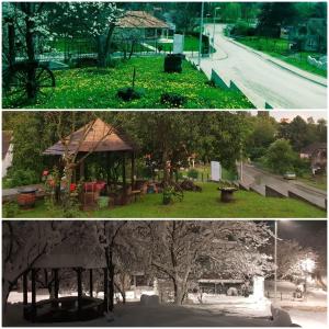 two pictures of a park with a gazebo at Apartmani Janković in Vrdnik