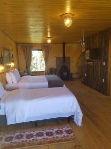 1 dormitorio grande con 2 camas y chimenea en Pousada Serra Catarinense en São Joaquim