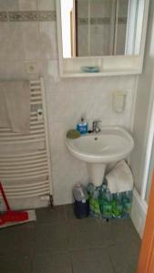 ein Bad mit einem Waschbecken und einem Spiegel in der Unterkunft Pension na hranici in Železná Ruda