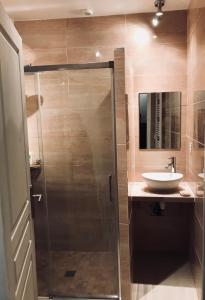 een badkamer met een douche en een wastafel bij Maison Banyuls in Banyuls-sur-Mer