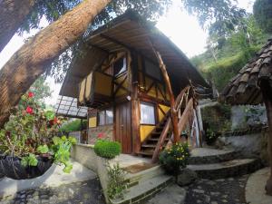 Casa pequeña con techo de paja en Ecorefugio Las Mirlas, en Salento