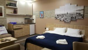 1 Schlafzimmer mit einem großen Bett und einer Küche in der Unterkunft K22 Apartment Milmari in Kopaonik