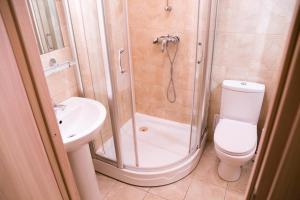 a bathroom with a shower and a toilet and a sink at Bolshaya Morskaya 7 in Saint Petersburg