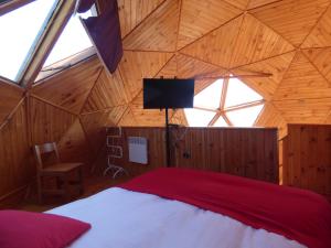 a bedroom with a bed in a wooden room at Dune & Domes Pichilemu in Pichilemu