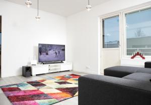 a living room with a tv and a couch at Riverside Residences in Rovaniemi