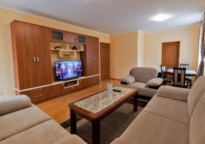 a living room with a couch and a tv and a table at Apartments Nella in Kolašin